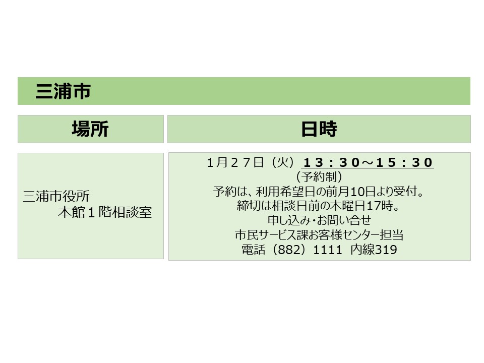 三浦市の相談会日程(１月)